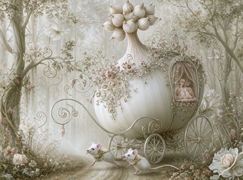 Whimsical Floral Carriage Illustration Poster. poster detail