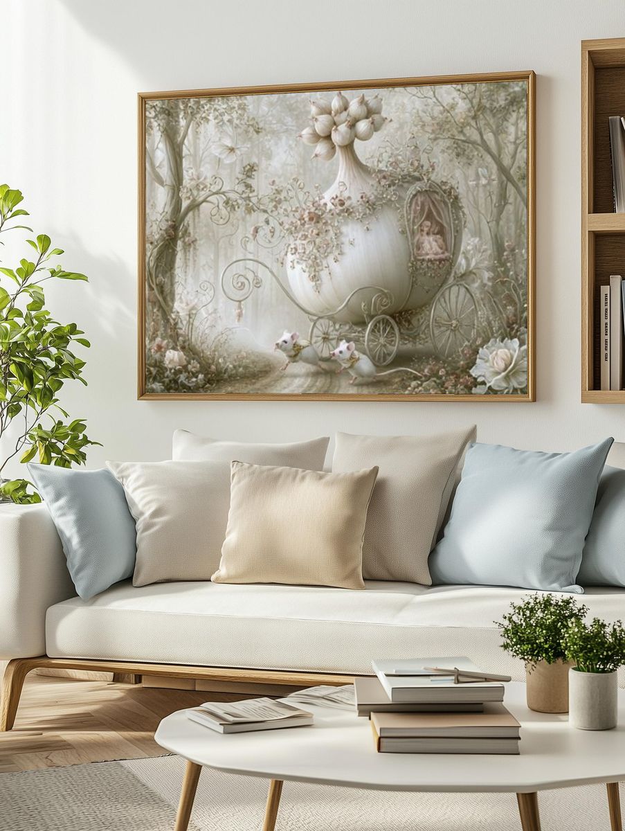 Whimsical Floral Carriage Illustration Poster. — room view 2