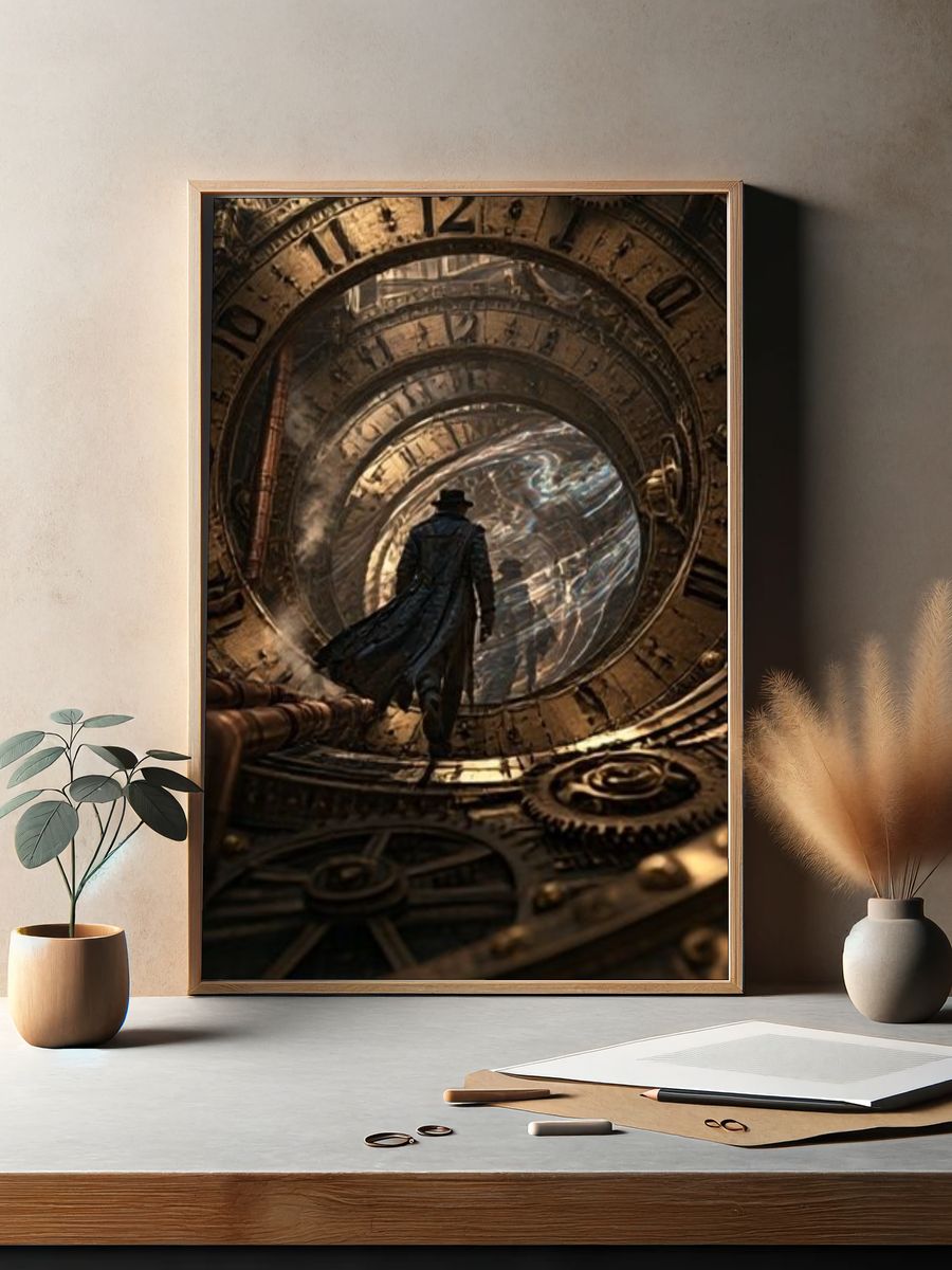 Time Portal Traveler Illustration Poster. — room view 2