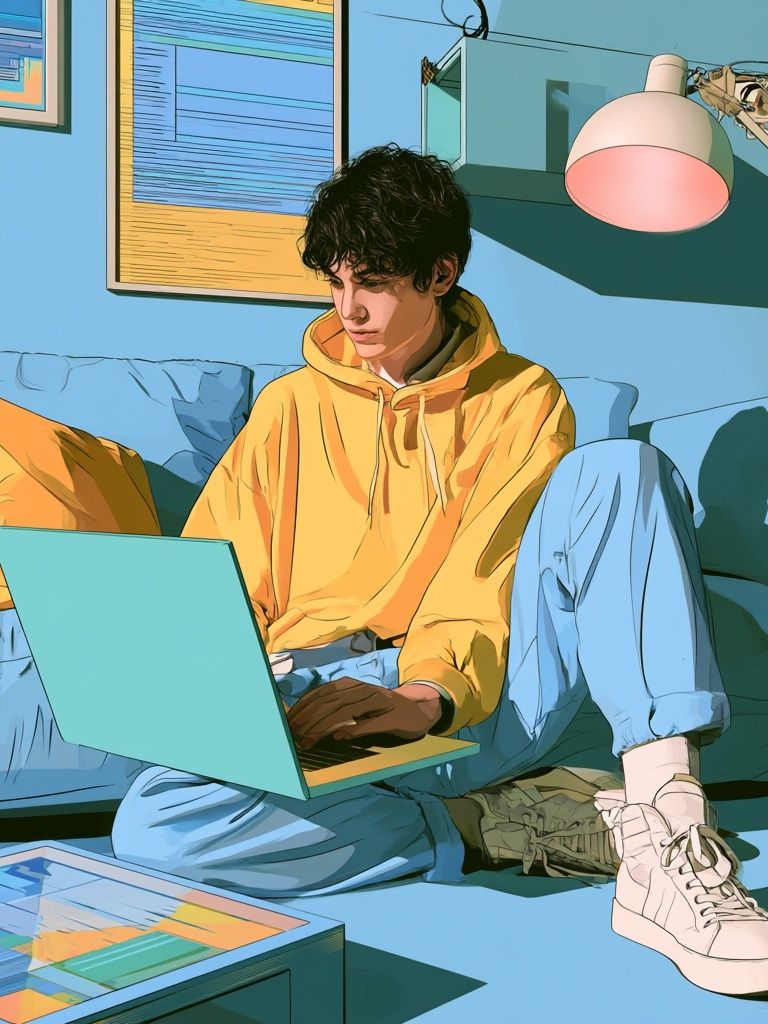 Laptop Study Room Illustration Poster. poster — illustration art