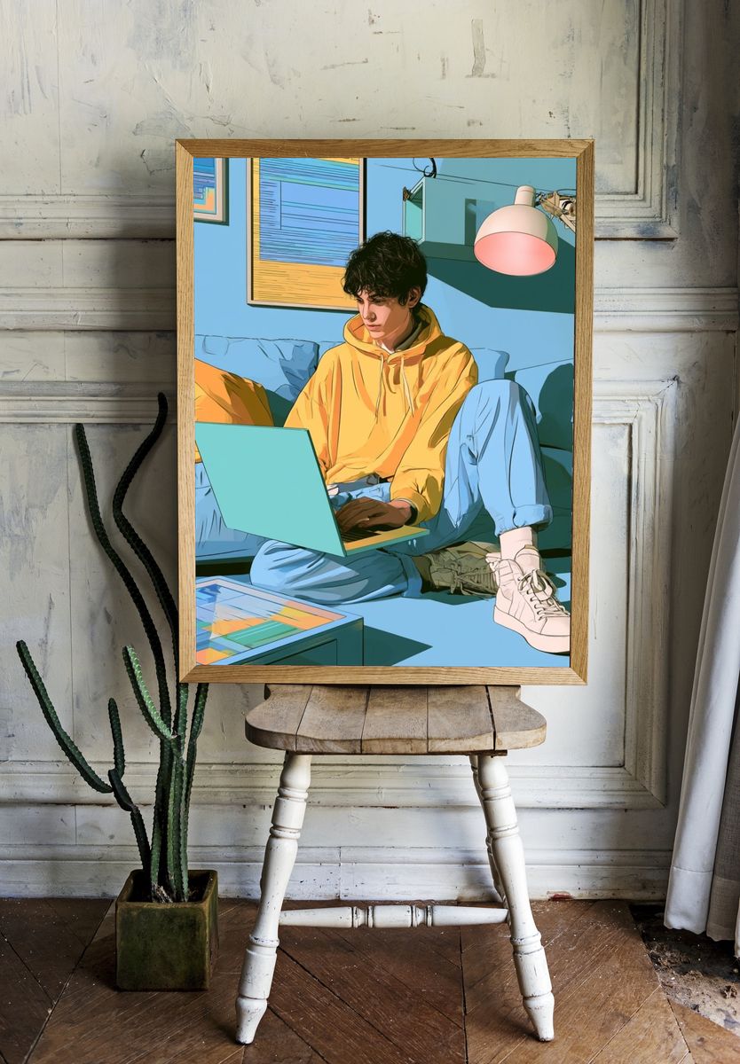 Laptop Study Room Illustration Poster. room preview