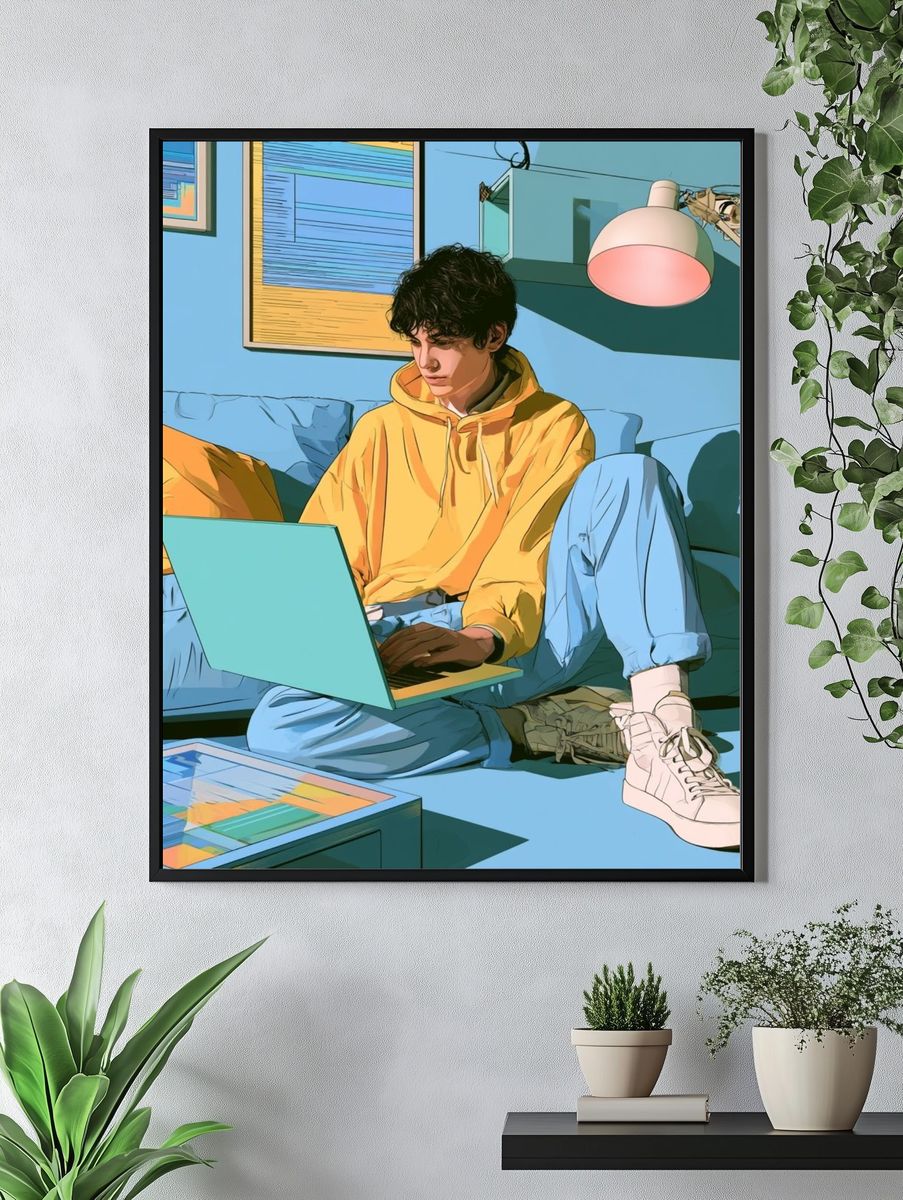 Laptop Study Room Illustration Poster. — room view 4