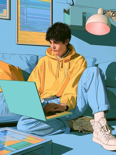 Laptop Study Room Illustration Poster. poster