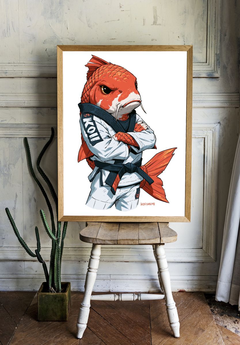 Koi Karate Fish Illustration Poster. — room view 1