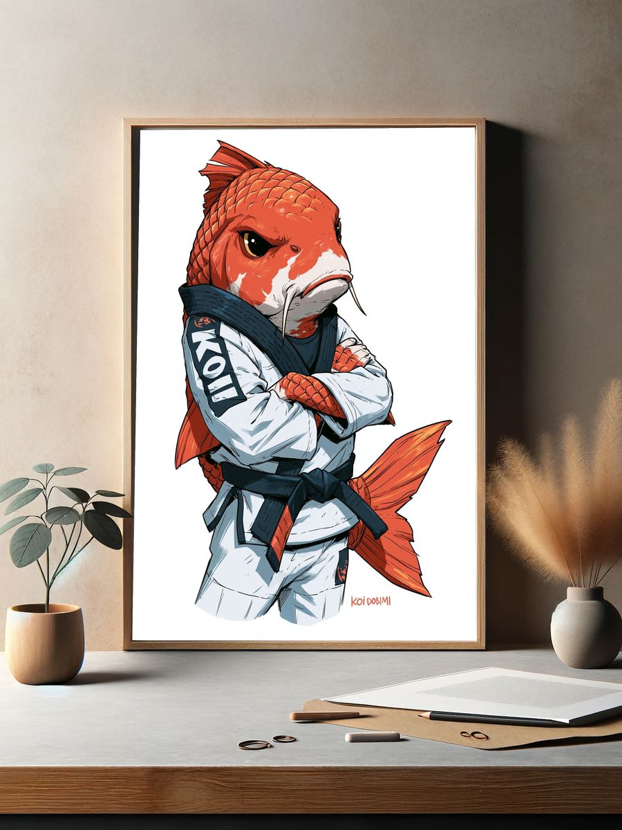 Koi Karate Fish Illustration Poster. — room view 2