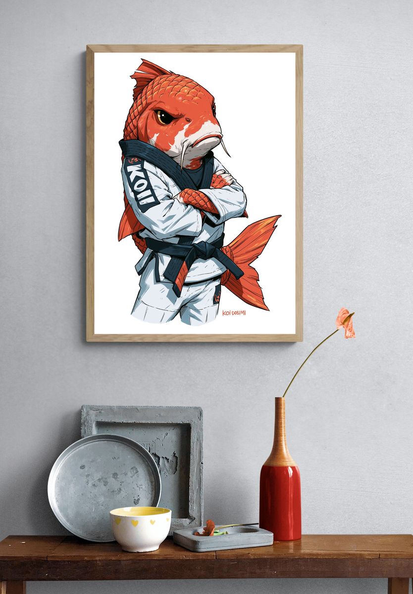 Koi Karate Fish Illustration Poster. — room view 3