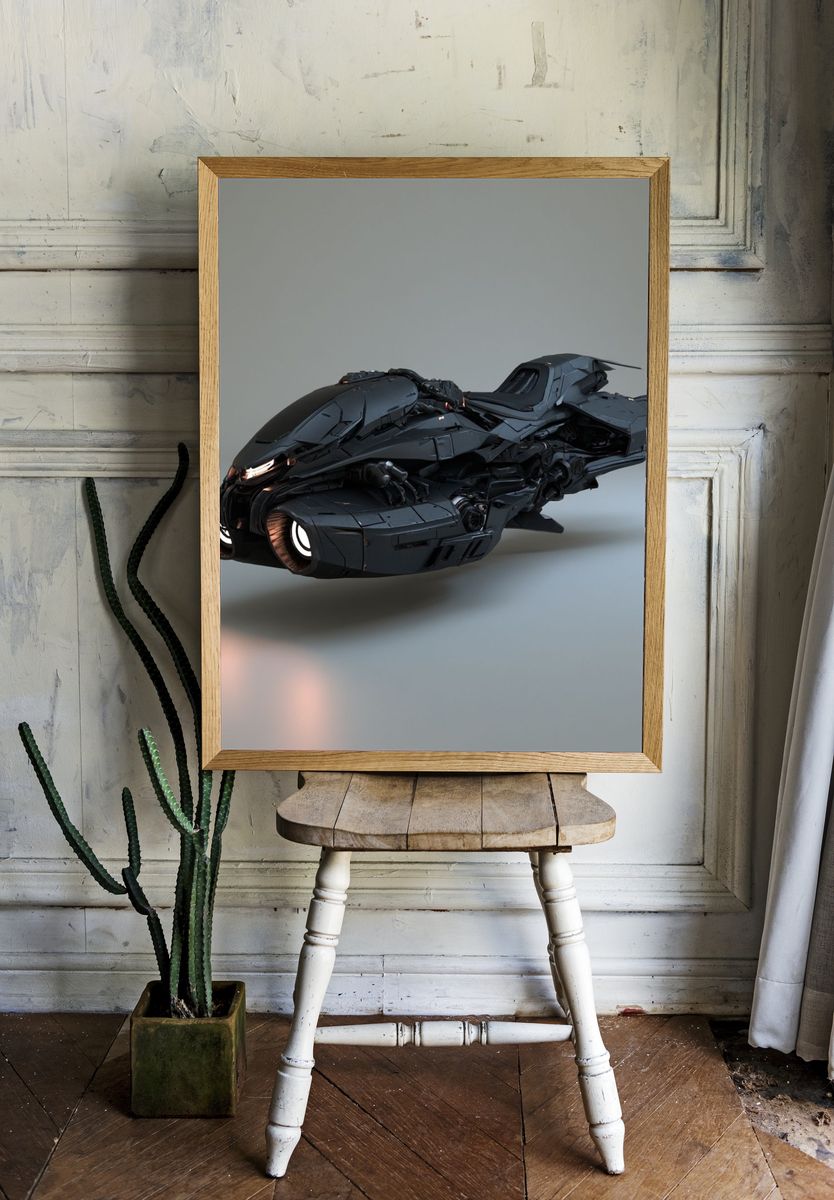 Futuristic Black Hovercraft Poster. — room view 1