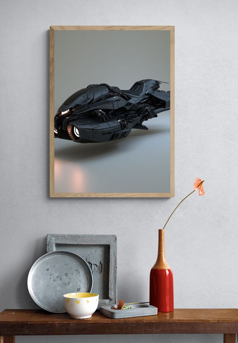 Futuristic Black Hovercraft Poster. — room view 3