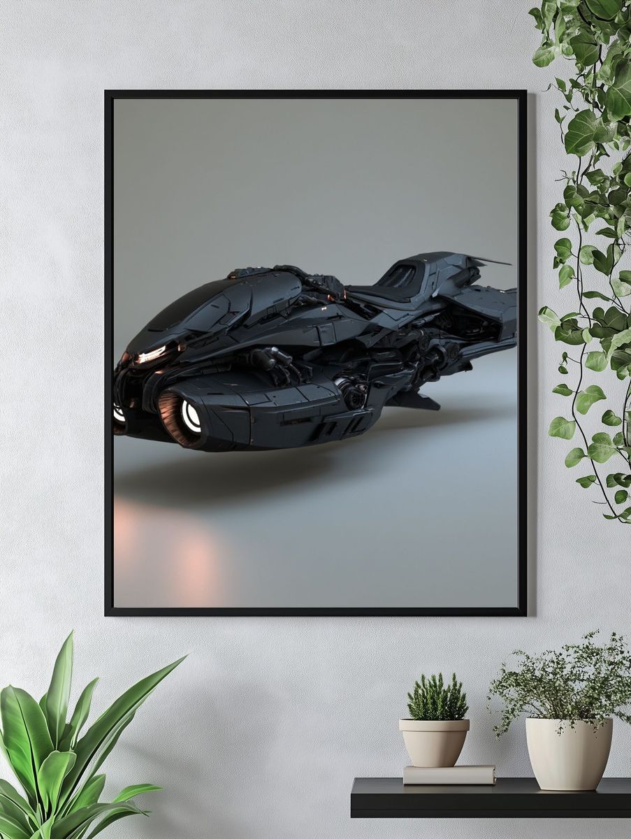 Futuristic Black Hovercraft Poster. — room view 4