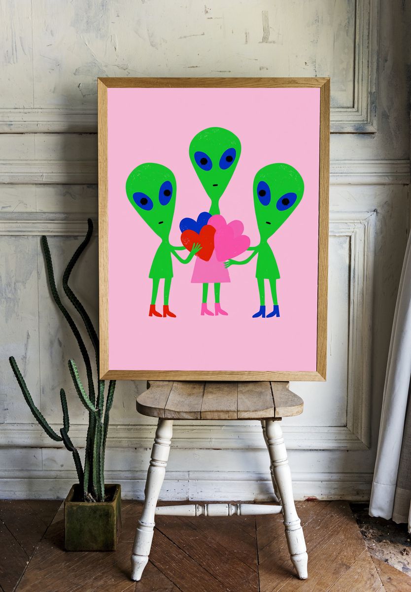 Alien Love Trio Typography Print. — room view 1