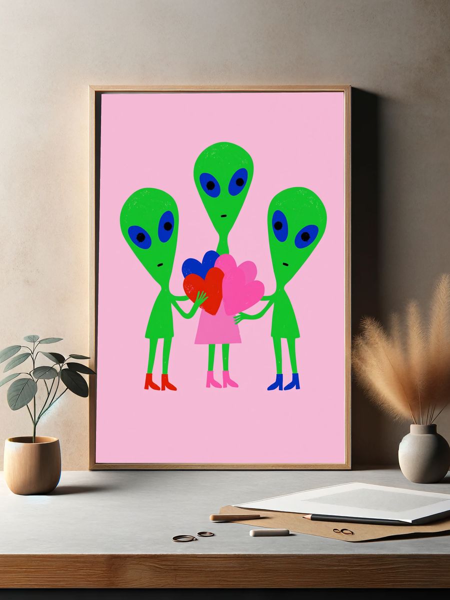 Alien Love Trio Typography Print. — room view 2
