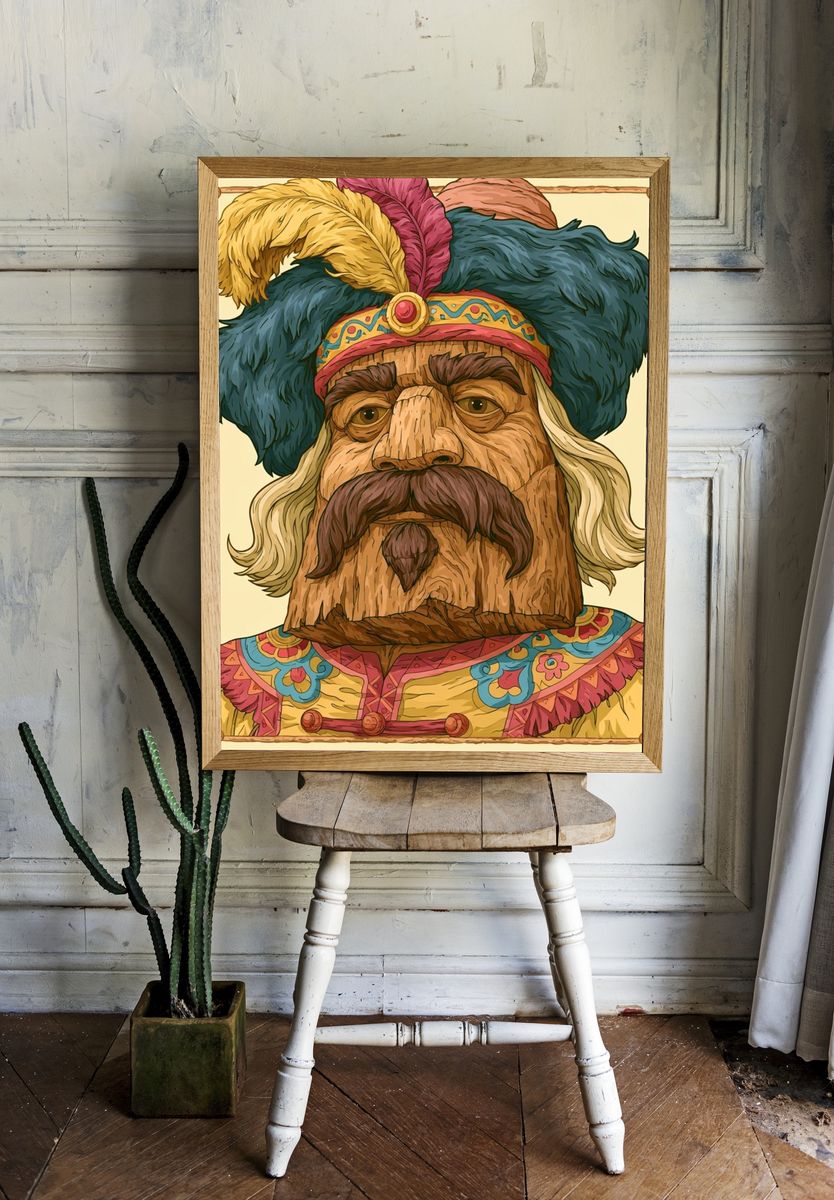Wooden King Portrait Print. — room view 1