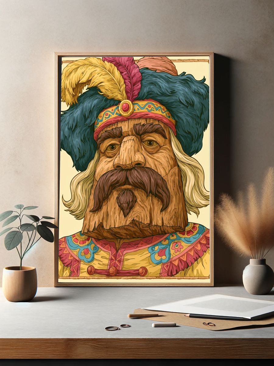 Wooden King Portrait Print. — room view 2
