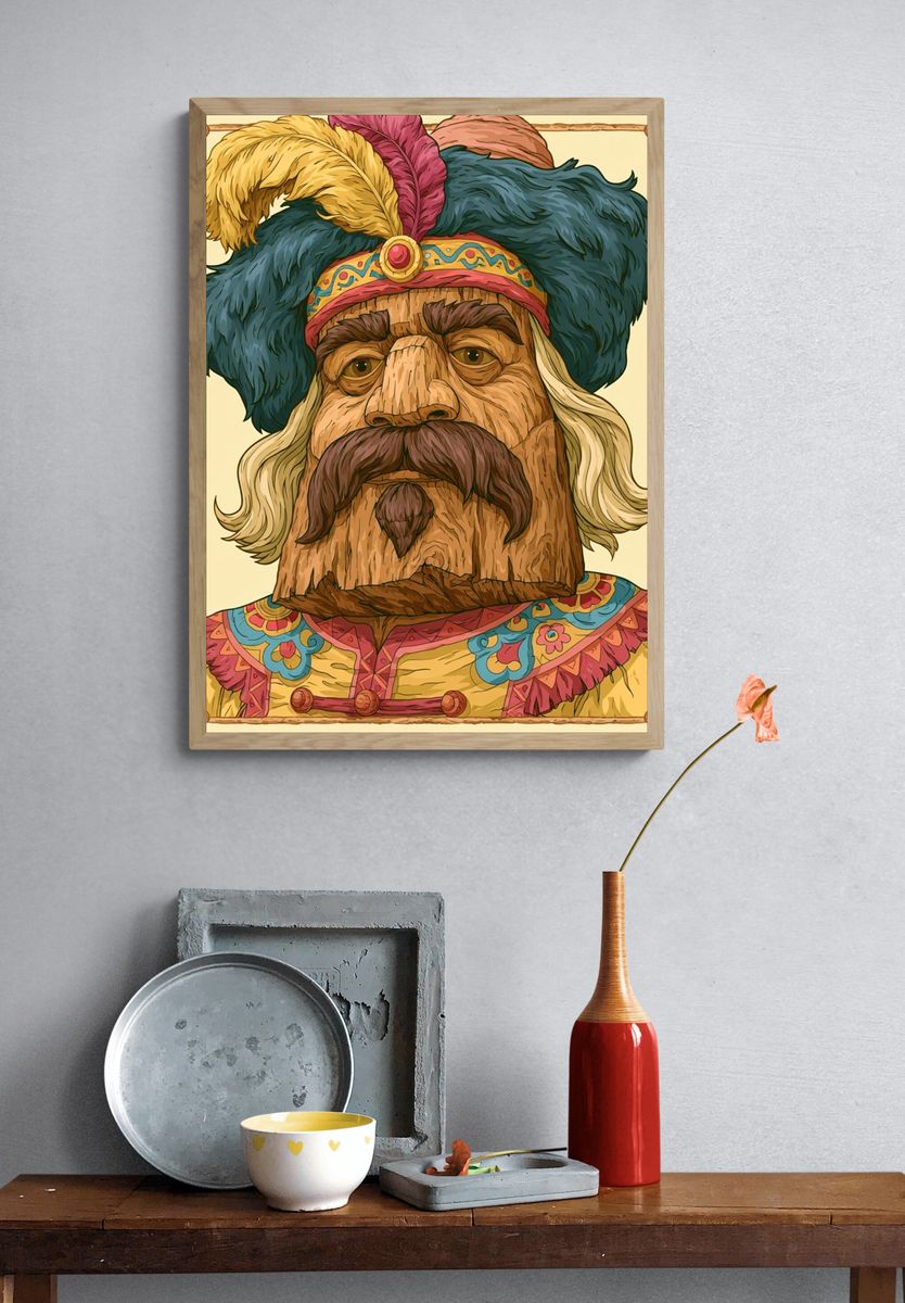 Wooden King Portrait Print. — room view 3