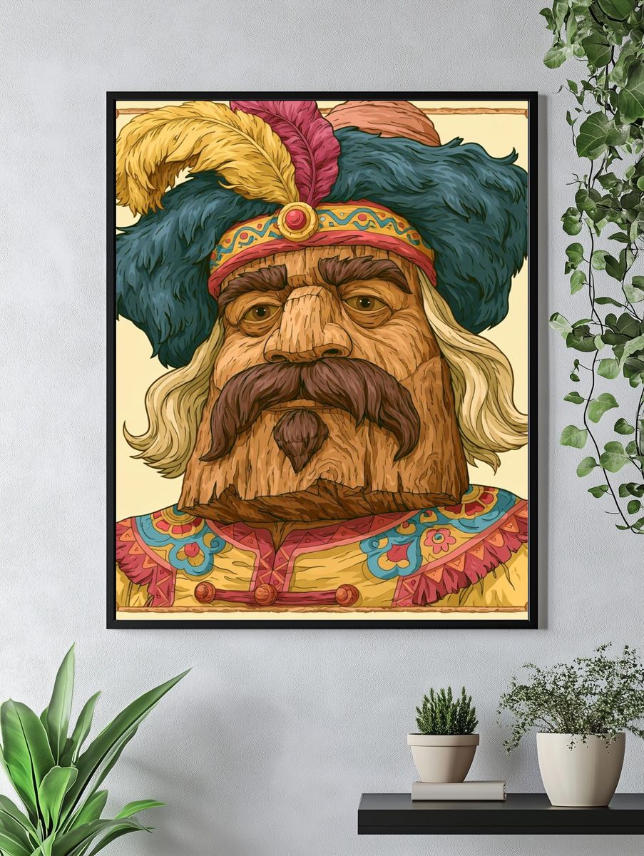 Wooden King Portrait Print. — room view 4