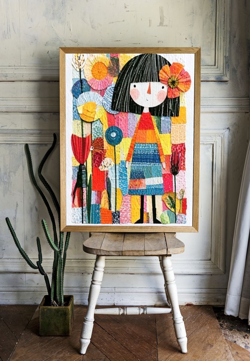 Girl in Flower Garden Illustration Poster. room preview