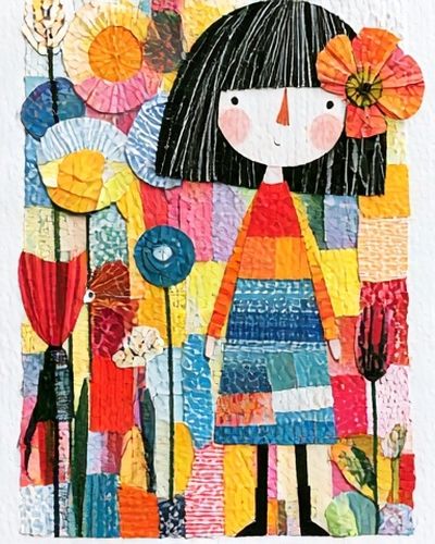 Girl in Flower Garden Illustration Poster. poster