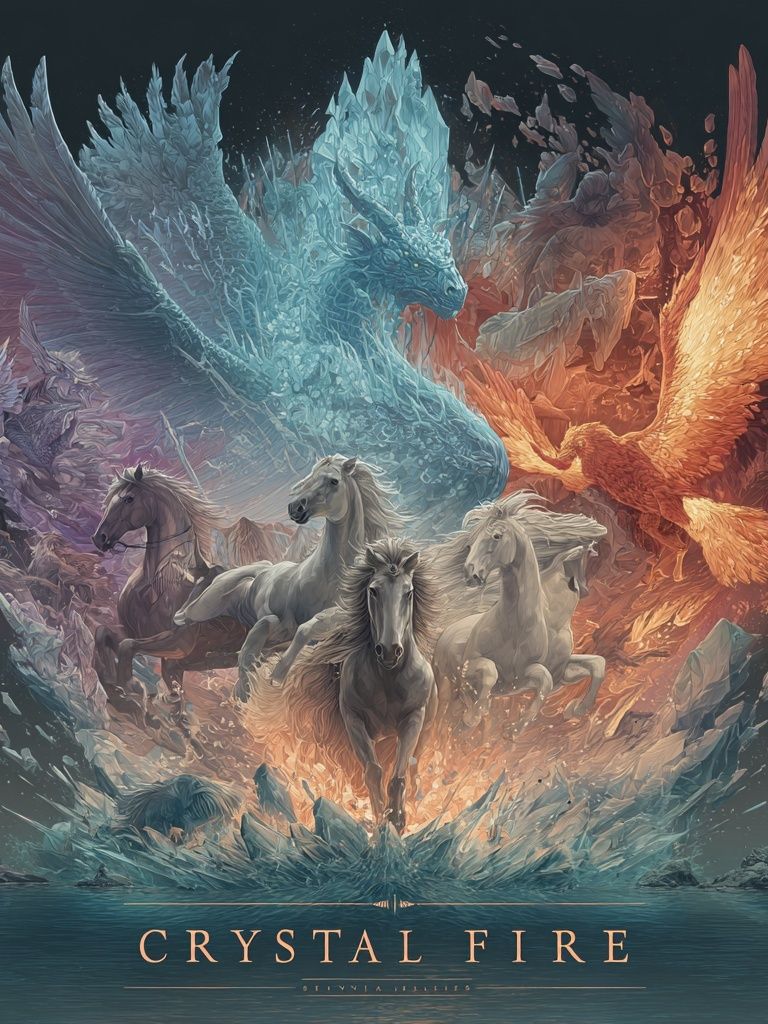 Crystal Fire Horses Fantasy Print. poster — illustration art