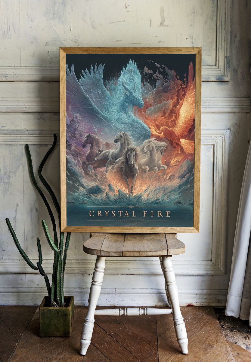 Crystal Fire Horses Fantasy Print. room preview