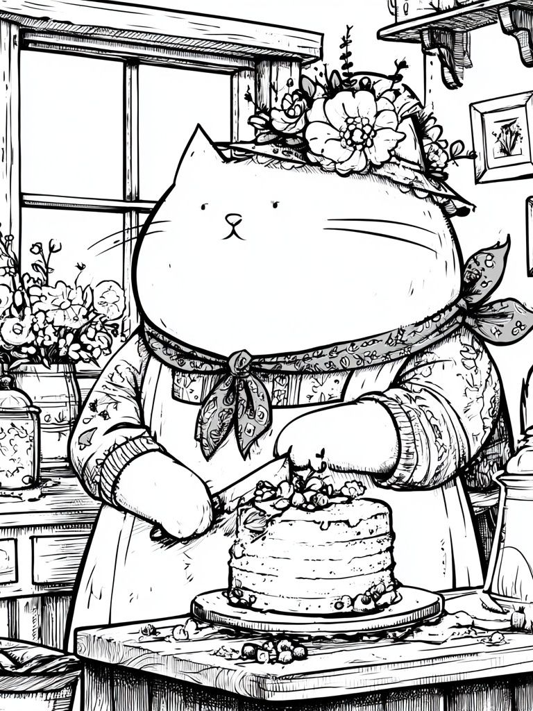 Cat Baker Kitchen Illustration Print. poster detail
