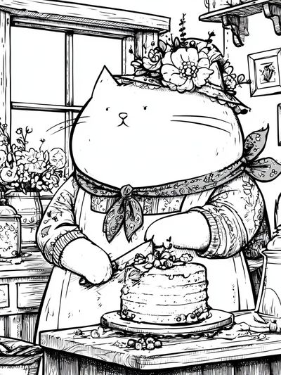 Cat Baker Kitchen Illustration Print. poster print