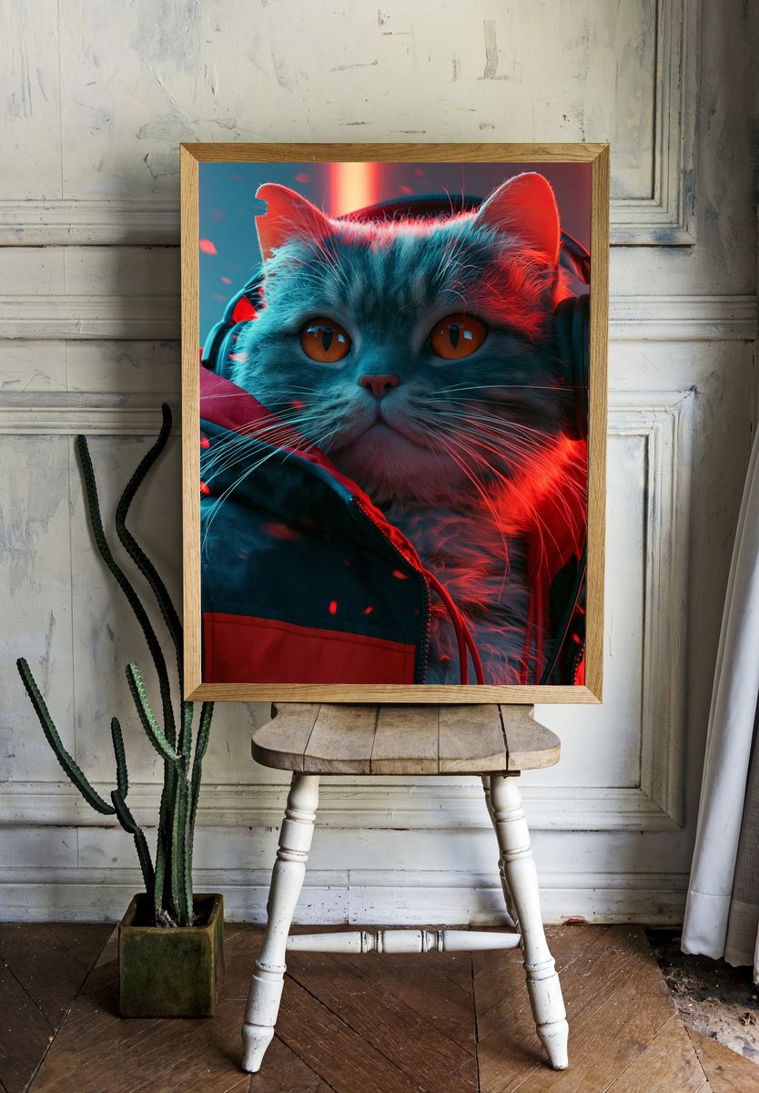 Cyber Cat Portrait Poster. — room view 1