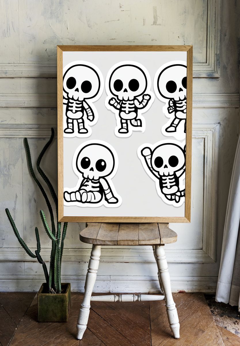 Cute Skeleton Characters Typography Print. — room view 1