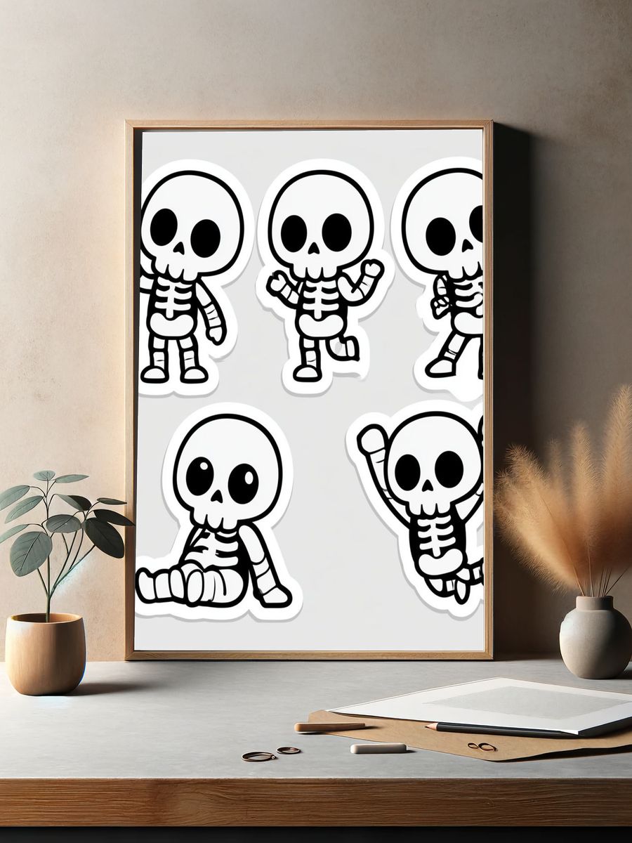 Cute Skeleton Characters Typography Print. — room view 2
