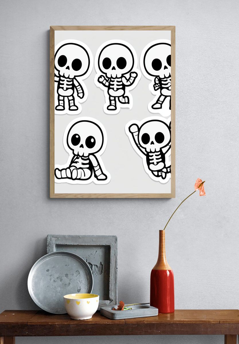 Cute Skeleton Characters Typography Print. — room view 3
