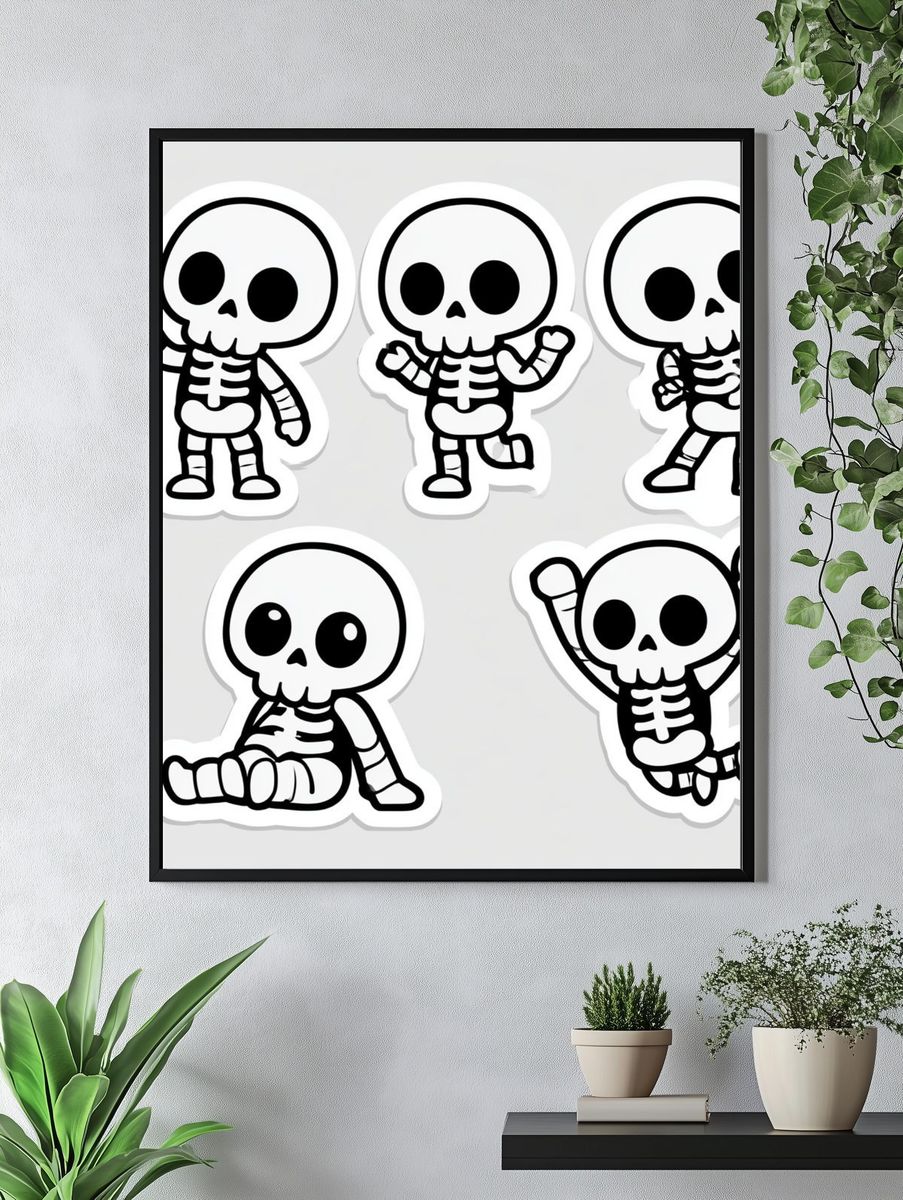 Cute Skeleton Characters Typography Print. — room view 4