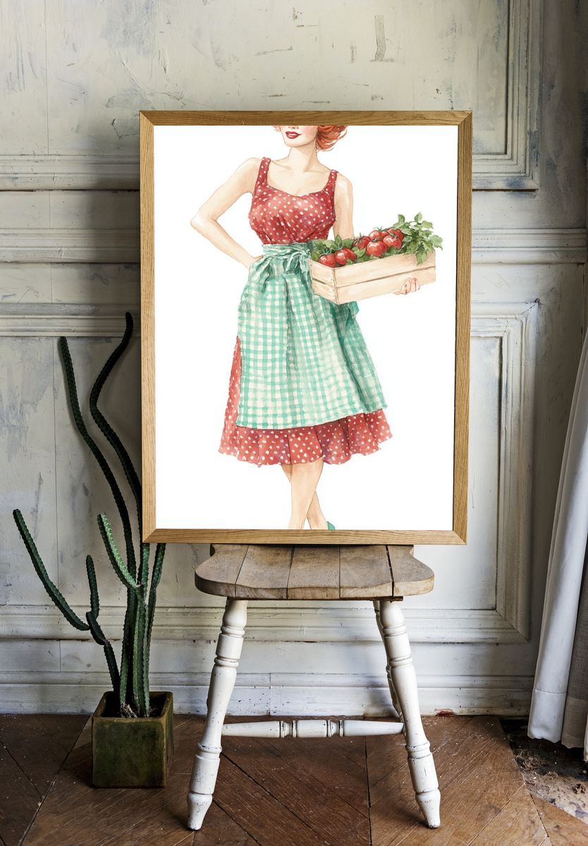 Retro Pin-Up Market Girl Print. room preview