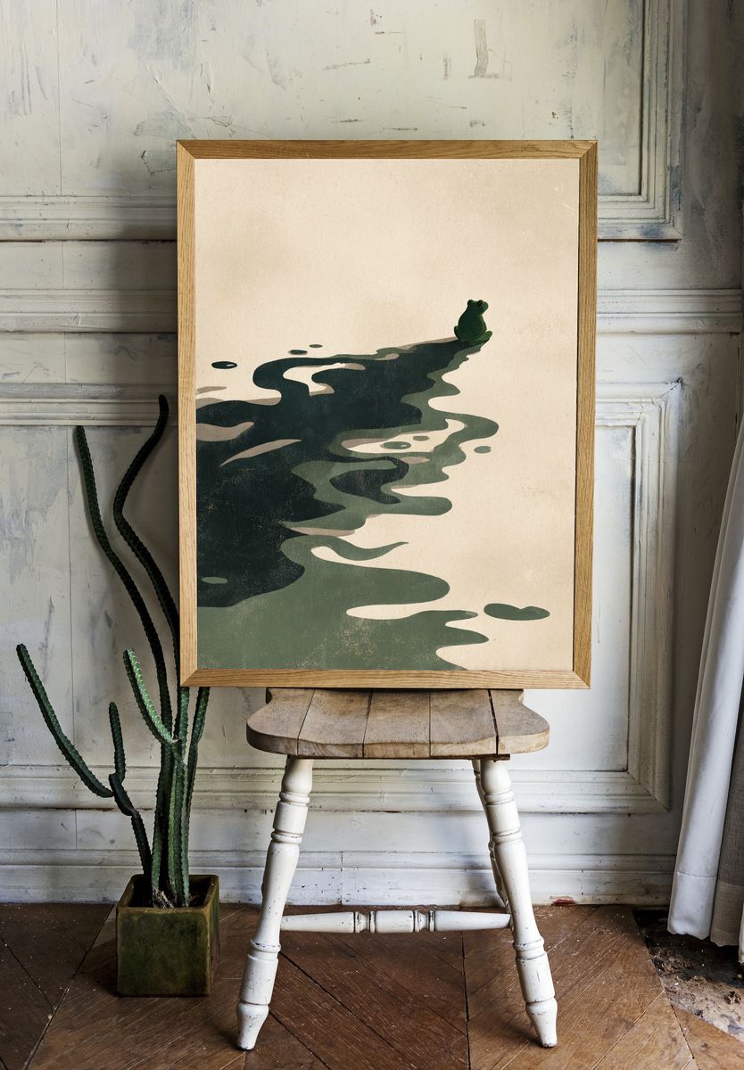 Lonely Frog Pond Illustration Poster. — room view 1