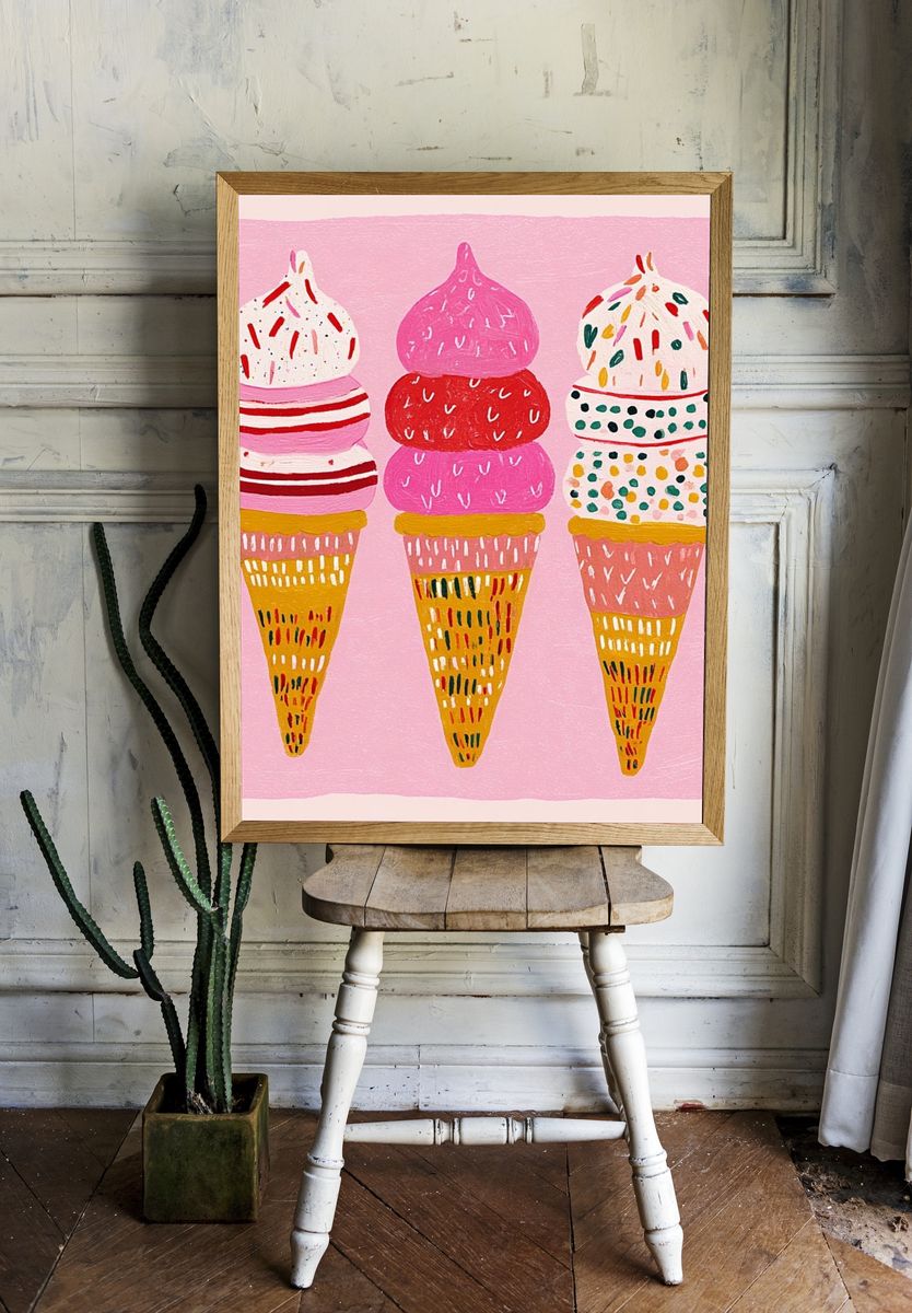 Ice Cream Cones Illustration Poster. — room view 1