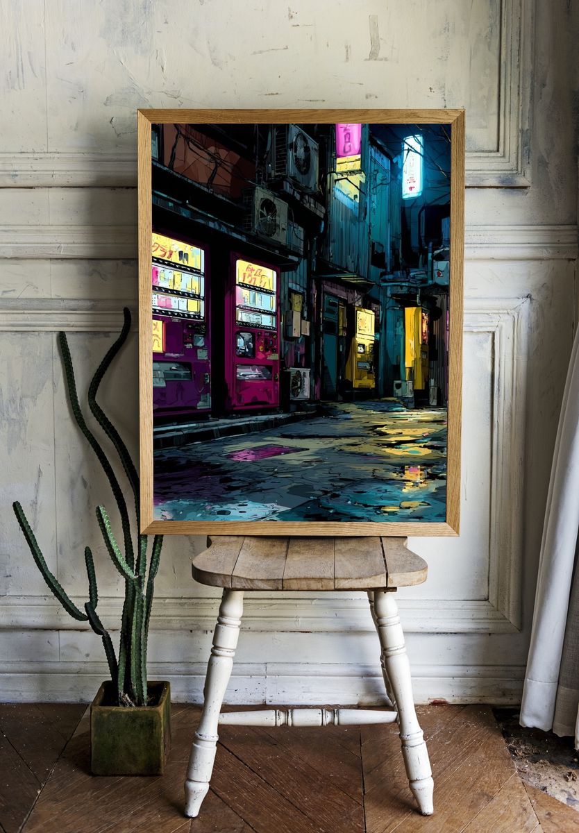 Neon Alley Nightscape Poster. room preview