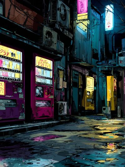 Neon Alley Nightscape Poster. poster