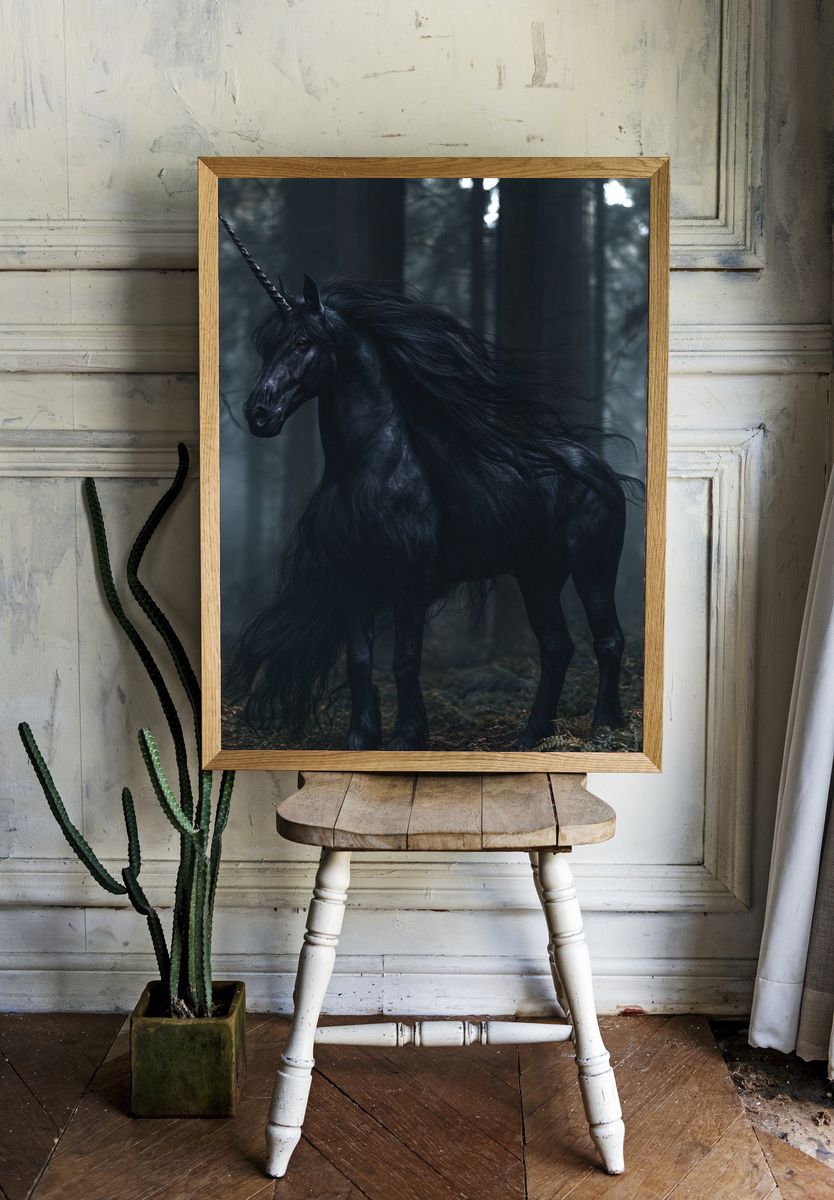 Black Unicorn Forest Poster. room preview