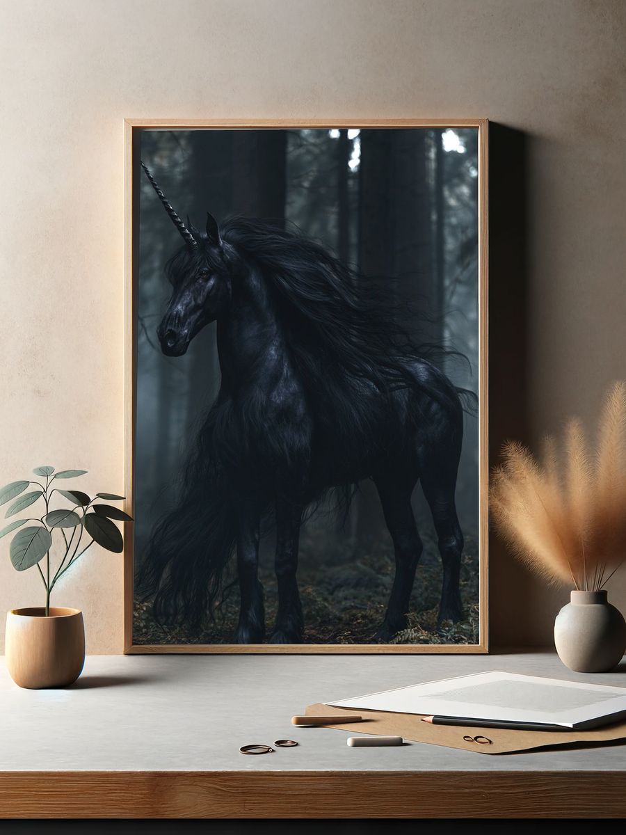 Black Unicorn Forest Poster. — room view 2