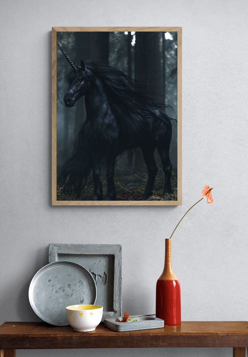Black Unicorn Forest Poster. — room view 3