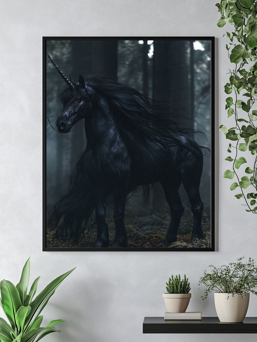 Black Unicorn Forest Poster. — room view 4
