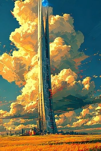 Futuristic Tower Landscape Print. poster — illustration art