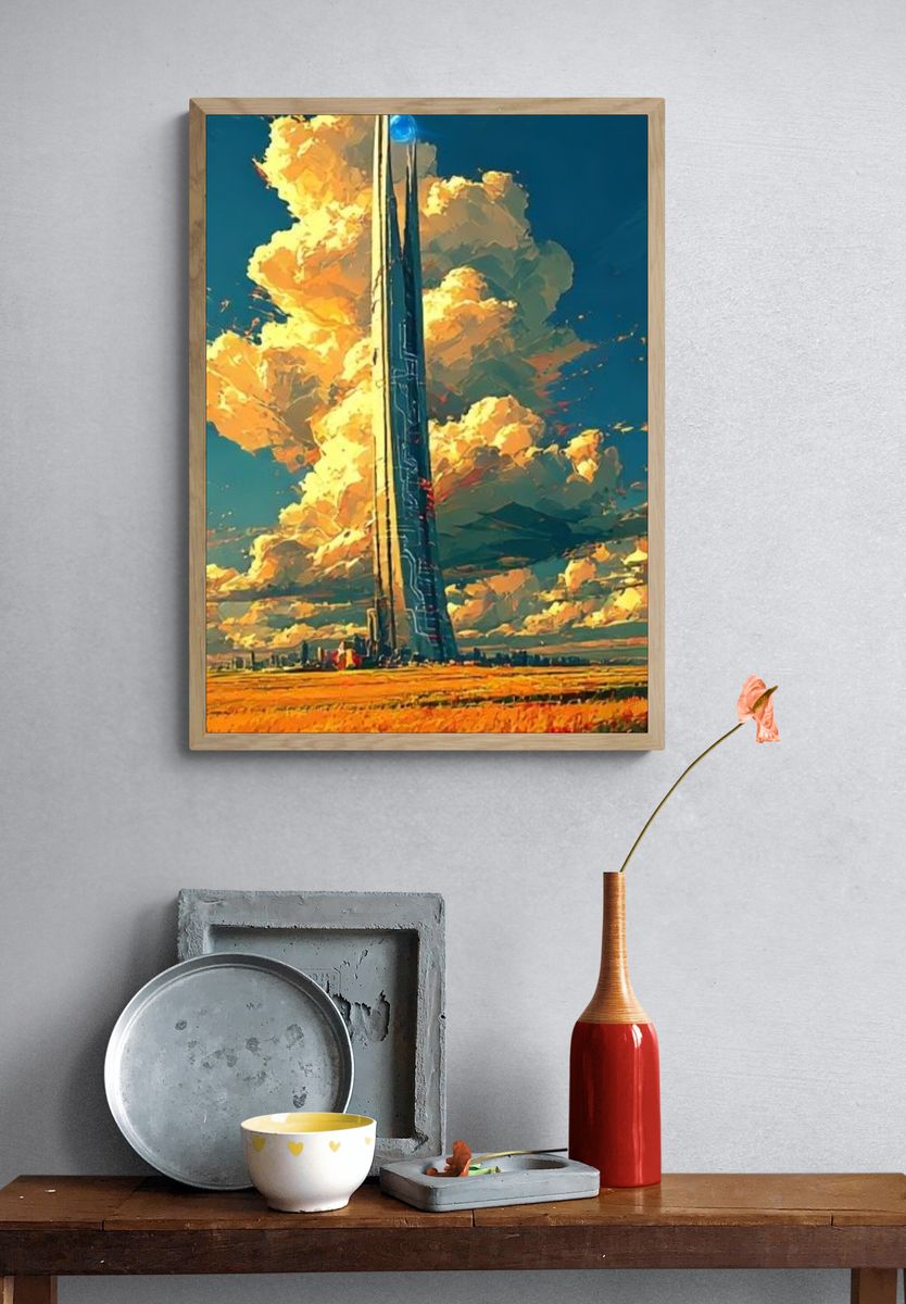 Futuristic Tower Landscape Print. — room view 3