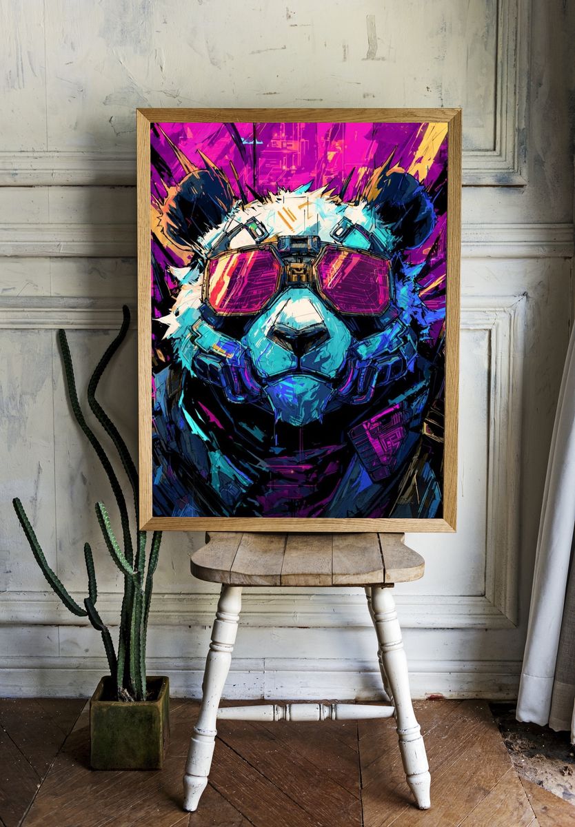 Cyberpunk Panda Digital-Art Poster room preview