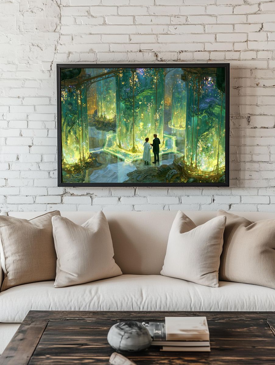 Bioluminescent Labyrinth Digital Art Poster. room preview