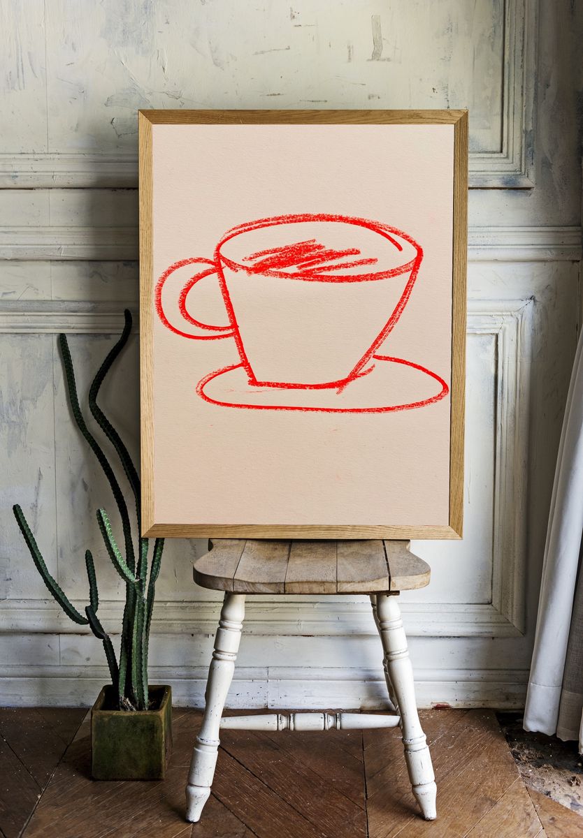 Red Coffee Cup Sketch Poster. — room view 1