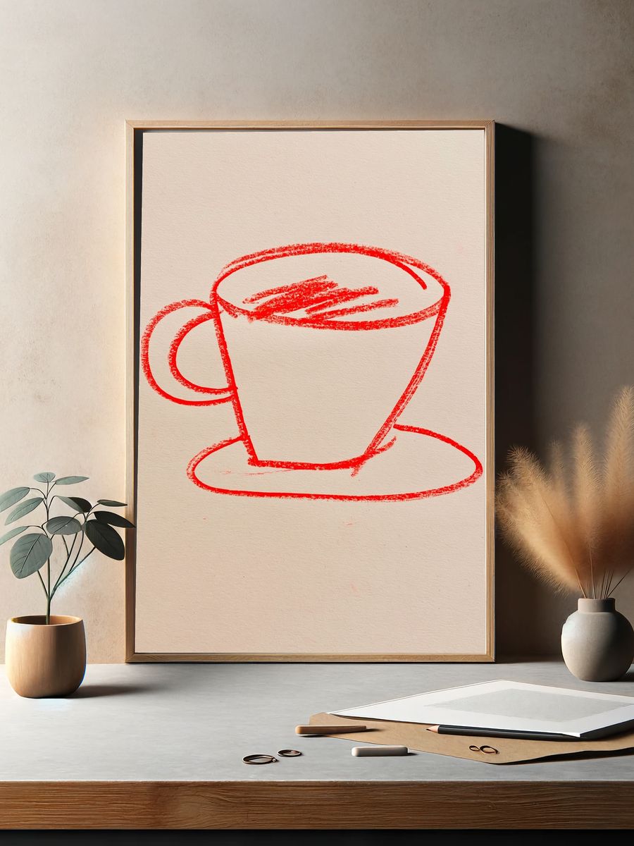 Red Coffee Cup Sketch Poster. — room view 2