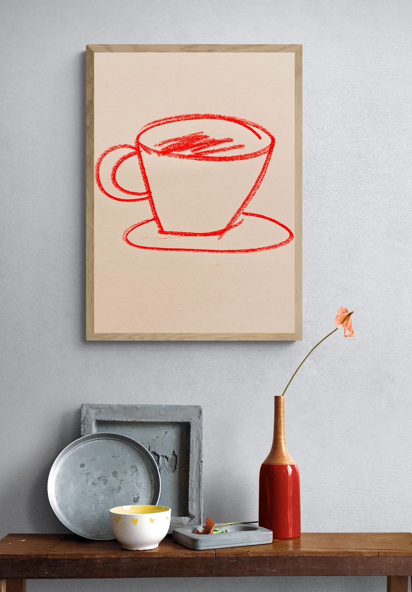 Red Coffee Cup Sketch Poster. — room view 3