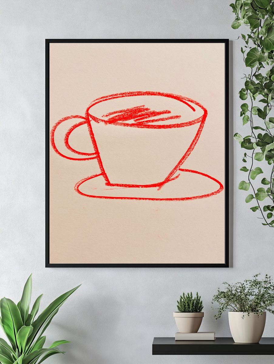 Red Coffee Cup Sketch Poster. — room view 4