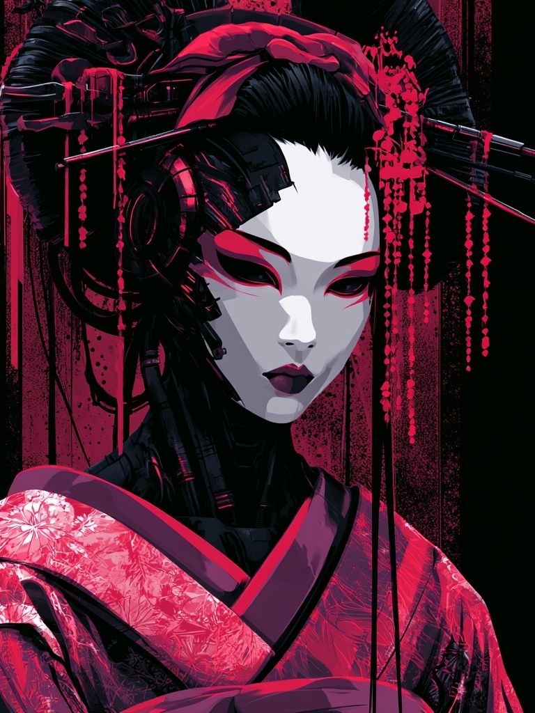 Cyber Geisha Portrait Print. poster — illustration art