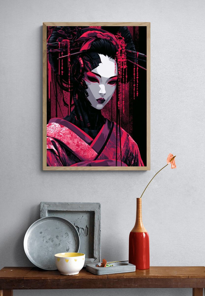 Cyber Geisha Portrait Print. — room view 3