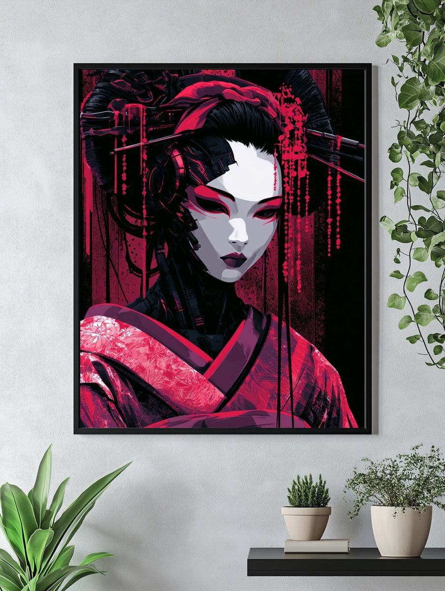 Cyber Geisha Portrait Print. — room view 4